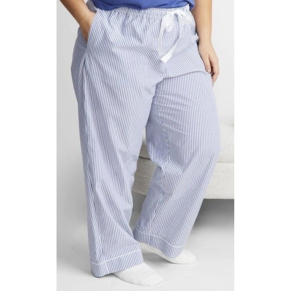 NWT State of Day Women's Plus Size Printed Poplin Pajama Pants Blue Stripe 2x